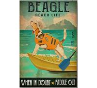 YAASIMOULE Beagle Beach Life Quand je ne doute pas, affiche Paddle Out, décoration murale animaux, cadeau pour club, fête sur la mer, fan de chiens, toile tendue sur châssis, impression encadrée