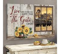 YAASIMOULE Cadre de fenêtre Vivez comme si quelqu'un avait laissé la porte ouverte Paysage de ferme Impression sur toile Art mural