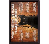 YAASIMOULE Chat, lors de votre visite, n'oubliez pas l'affiche encadrée sur toile mate « Chat, quand tu viens chez moi, n'oublie pas ».
