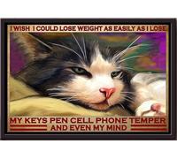 YAASIMOULE Chat mignon que j'aimerais voir maigrir aussi facilement que mes clés, mon stylo, mon téléphone, mon humeur et même mon esprit. Affiche encadrée sur toile mate.