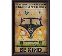 YAASIMOULE Dans un monde où tout est possible, affiche vintage hippie, décoration murale, cadeau pour fille, amoureuse des voyages et des fleurs, impression sur toile mate encadrée