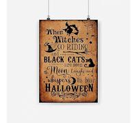 YAASIMOULE Décoration de chambre Quand les sorcières montent à cheval et que l'on voit des chats noirs Drôles d'Halloween avec chapeau noir