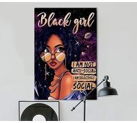 YAASIMOULE Décoration murale d'intérieur de chambre Art fille noire Je ne suis pas antisociale afro américaine Mélanine