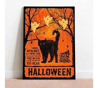 YAASIMOULE Décoration murale d'intérieur de chambre Quand les sorcières montent à cheval et que l'on voit des chats noirs Halloween Drôles d'Halloween orange