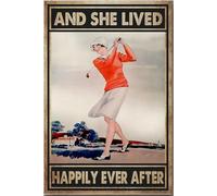 YAASIMOULE Elle joue au golf et ils vécurent heureux pour toujours - Affiche sur toile encadrée - Idée cadeau