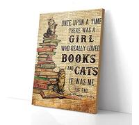 YAASIMOULE Il était une fois une fille qui aimait vraiment les livres et les chats, impressions sur toile, art mural