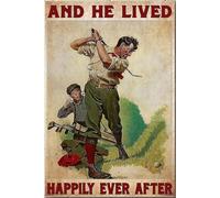 YAASIMOULE Il joua au golf avec un ami et ils vécurent heureux pour toujours. Affiche sur toile encadrée, tendue sur châssis. Idée cadeau.