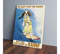 YAASIMOULE Impressions sur toile « Vous ne pouvez pas arrêter les vagues » : Chien surfant