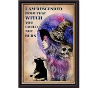 YAASIMOULE Je descends de cette sorcière que tu n'as pas pu brûler avec un chat noir - Affiche encadrée sur toile mate