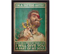 YAASIMOULE Je suis tatoueur. Donne-moi un morceau de ta peau, je te déchirerai l'âme. Affiche encadrée sur toile mate.
