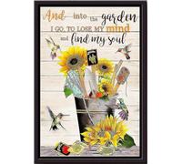 YAASIMOULE « Je vais au jardin pour me perdre et retrouver mon âme » - Affiche décorative nature - Cadeau pour jardinier, amoureux des tournesols et des colibris - Impression sur toile mate encadrée