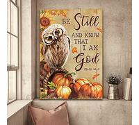YAASIMOULE Jésus Hibou avec des citrouilles Soyez tranquille et sachez que je suis Dieu Portrait Impression sur toile Art mural