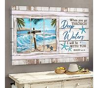 YAASIMOULE Jésus La croix et la tortue sur la plage Quand tu traverseras les eaux profondes, je serai avec toi Paysage Impression sur toile Art mural