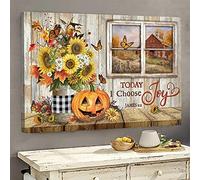 YAASIMOULE Jésus Tournesol et citrouille d'Halloween Aujourd'hui, je choisis la joie Paysage Impression sur toile Art mural
