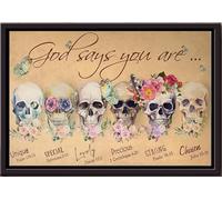 YAASIMOULE Le Dieu Crâne dit que tu es unique, spécial, adorable, précieux, fort, élu. Affiche encadrée sur toile mate.