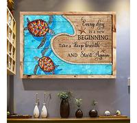 YAASIMOULE Motif de tortue coloré Chaque jour est un nouveau départ Impression sur toile Paysage Jésus Art mural