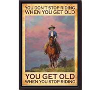 YAASIMOULE On vieillit quand on arrête de monter à cheval - Affiche murale représentant un cheval au galop - Cadeau pour cavalier - Décoration de ferme - Impression sur toile mate encadrée