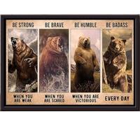 YAASIMOULE Ours brun, sois fort, courageux, humble, badass - Affiche encadrée sur toile mate