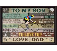 YAASIMOULE Papa cycliste à mon fils : Je veux que tu croies profondément en toi et en ta capacité à réaliser tout ce que tu désires. Affiche encadrée sur toile mate.