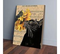 YAASIMOULE Paroles de la chanson « You Are My Sunshine » : Impression sur toile vintage avec tournesol et chat noir, décoration murale