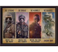 YAASIMOULE Pilote d'avion : Sois fort, courageux, humble, badass - Affiche encadrée sur toile mate