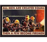 YAASIMOULE Pompiers - Tous les hommes sont créés égaux, puis quelques-uns deviennent pompiers - Affiche encadrée sur toile mate