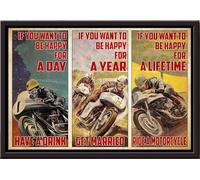 YAASIMOULE Si vous voulez être heureux toute une vie, affiche de course de moto encadrée sur toile mate