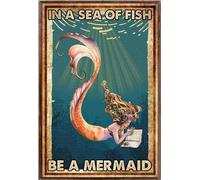 YAASIMOULE Sirènes dans une mer de poissons - Affiche de sirène lisant un livre
