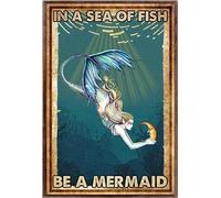 YAASIMOULE Sirènes dans une mer de poissons - Affiche de sirène tenant un demi-lune