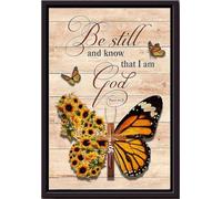 YAASIMOULE Soyez tranquilles et sachez que je suis Dieu. Affiche papillon tournesol encadrée sur toile mate.