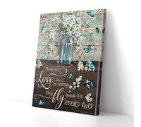 YAASIMOULE Toile murale « Wose We Love Don't Go Away » avec fleurs blanches et papillons bleus