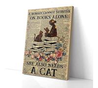 YAASIMOULE Une femme ne peut pas survivre avec des livres, elle a aussi besoin d'un chat. Impressions sur toile de bibliothèque, art mural