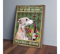 YAASIMOULE Une femme ne peut pas survivre uniquement avec du vin. Impressions sur toile de lévriers. Art mural.