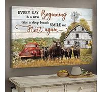 YAASIMOULE Vache dans une ferme paisible Chaque jour est un nouveau départ Impression sur toile Paysage de Jésus Art mural