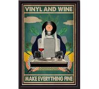 YAASIMOULE Vinyle et vin rouge rendent tout parfait - Affiche encadrée sur toile mate
