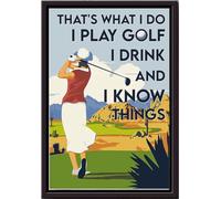 YAASIMOULE Voilà ce que je fais : jouer au golf, boire et apprendre des choses. Affiche encadrée sur toile mate.