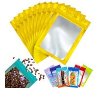 YAAVAAW 100PCS Doré Sac Mylar Hermétique avec Fermeture à Glissière,7x10cm Pochons Refermable Aluminium avec Fenêtre Transparente,Pour Stocker Aliments,Bonbons, Bijoux,Des Appareils