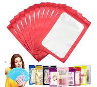 YAAVAAW 100PCS Rouge Sac Mylar Hermétique avec Fermeture à Glissière,7x10cm Pochons Refermable Aluminium avec Fenêtre Transparente,Pour Stocker Aliments,Bonbons, Bijoux,Des Appareils
