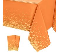 YAAVAAW 2 pièces 137 * 274cm Orange et Or Points Nappes Jetable,Rectangulaire Imperméables Nappe Plastique Décoration de Table pour Anniversaire,Fêtes,Mariages,Pique-niques,Halloween,Noël