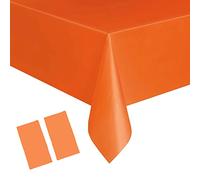 YAAVAAW 2 pièces 137 * 274cm Orange Nappes Jetable,Rectangulaire Imperméables Nappe Plastique Décoration de Table pour Anniversaire,Fêtes,Mariages,Pique-niques,Halloween,Noël,Jardin Extérieur