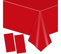 YAAVAAW 2 pièces Grand 137 * 274cm Rouge Nappes Jetable,Rectangulaire Imperméables Nappe Plastique Décoration de Table pour Anniversaire de Enfants,Fêtes,Mariages,Pique-niques,Halloween,Noël
