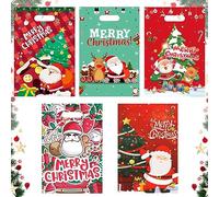 YAAVAAW 50 Pièces Sacs Cadeaux Noël Plastique,Pochette Cadeau Petit Sac Cadeau avec Poignée,Sachet Bonbon Plastique Enfant Emballage Cadeaux pour Fête de Noël Anniversaire Garçon Fille