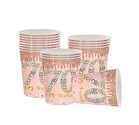 YAAVAAW Lot de 16 gobelets en carton « Happy 70th Birthday » pour femme, pour 70e anniversaire - Décorations de table - Or rose
