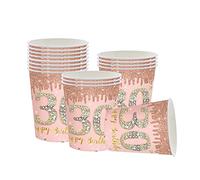 YAAVAAW Lot de 16 gobelets en carton « Happy Birthday » pour femme - Doré rose - Décorations pour 30e anniversaire