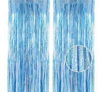 YAAVAAW Lot de 2 rideaux à franges en feuille d'aluminium bleu pailleté - Rideau pour fête, mariage - Rideau à paillettes pour décoration de cérémonie - Rideau de fond pour anniversaire, remise des