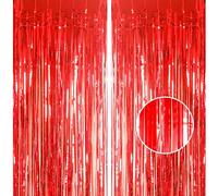 YAAVAAW Lot de 2 rideaux à franges en feuille d'aluminium paillettes rouges 0,9 x 2,5 m pour décoration de fête de Noël, anniversaire, fiançailles, remise de diplôme, décor de porte pour femmes