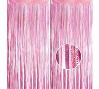 YAAVAAW Lot de 2 rideaux à franges en papier d'aluminium rose pailleté - 0,9 x 2,5 m - Rideaux pour fête, mariage, décoration de photo de mariage, anniversaire, remise de diplôme, fête de demoiselle