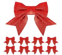 YAAVAAW Lot de 8 nœuds de Noël à paillettes rouges, nœuds pour sapin de Noël de 15,2 cm de large, nœuds rouges pour décorations de sapin de Noël, emballages cadeaux, ornements, guirlandes de Noël