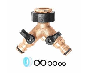 YAAVAAW Répartiteur de tuyau d'arrosage en laiton pour robinet de jardin extérieur 2 voies, double connecteur de tuyau multi-robinet 2 voies pour connecter deux tuyaux à un robinet extérieur de 1,9 cm