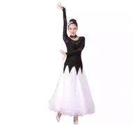 Yaaxinb Robe de Danse de Salle pour Femmes en Patchwork de Maille, Danse Moderne, Valse, Tango, compétition, Grande Jupe à Balancement,Noir,S